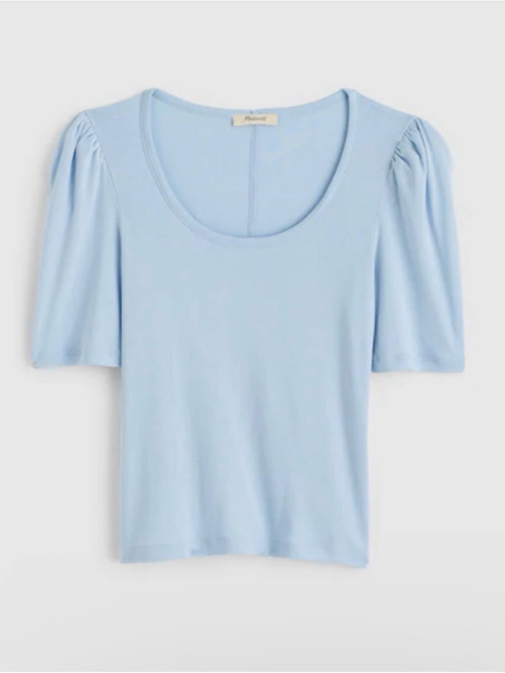 NWT Madewell Light Pool Blue Puff Short Sleeve Basic Scoop Neck Shirt Top